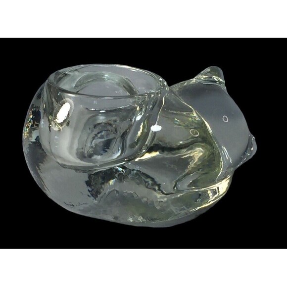 Cat Glass Avon Candle Votive Tea Light Holder Vintage - Picture 2 of 4